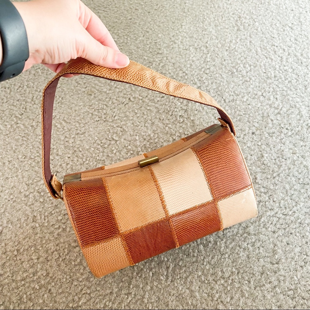 Vintage 🍂 Brown Hard Shell Patchwork Handbag